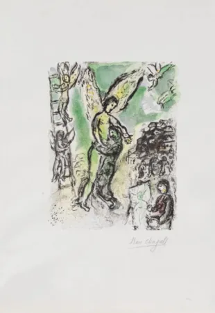Литография Chagall - La lutte de Jacob et de l'ange