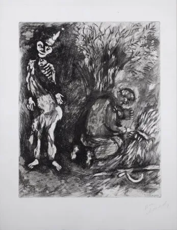 Офорт И Аквитанта Chagall - La mort et le bûcheron (Death and the Woodcutter, from the fables of La Fontaine)