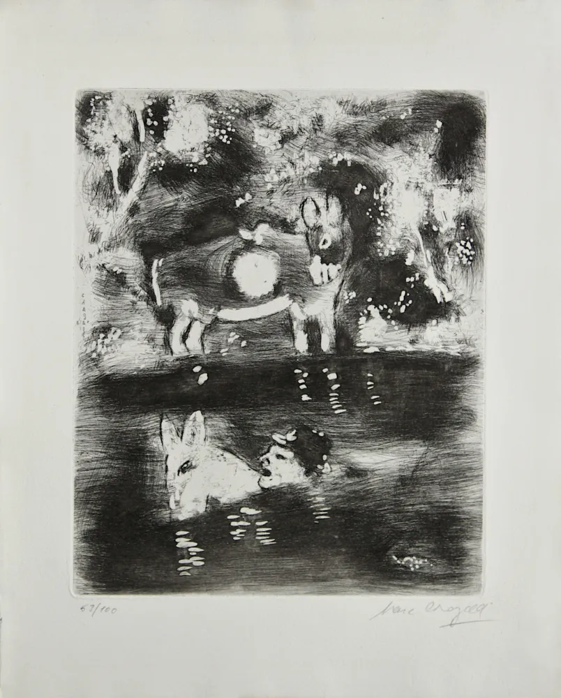 Гравюра Chagall - L'Ane chargé d'eponges et l'Ane chargé de sel