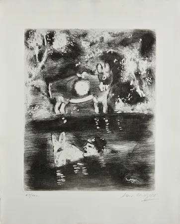 Гравюра Chagall - L'Ane chargé d'eponges et l'Ane chargé de sel