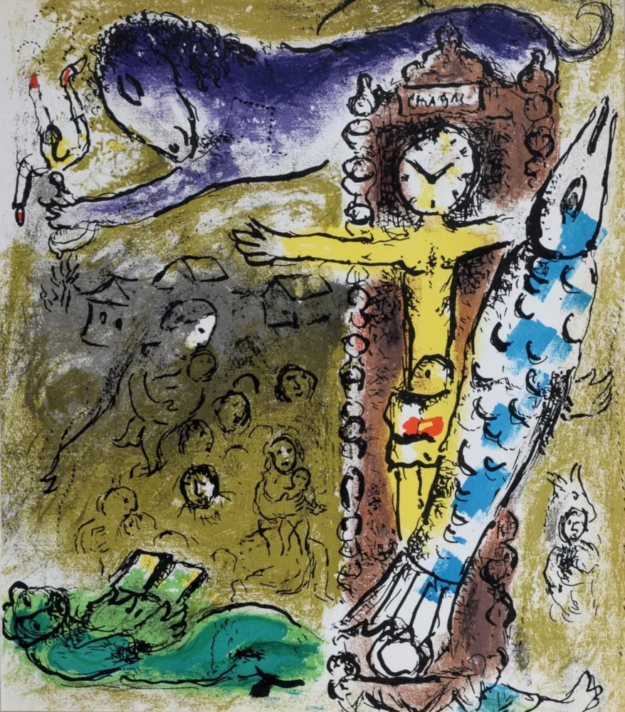 Литография Chagall - Le Christ à l'horloge