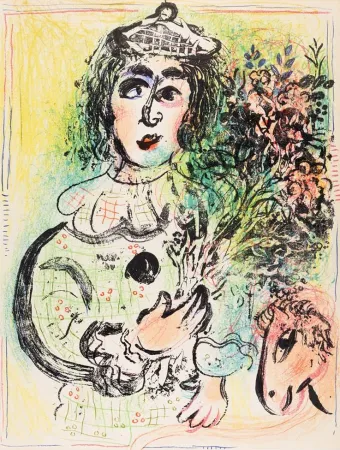 Литография Chagall - Le clown fleuri