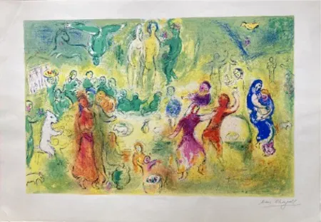 Литография Chagall - LE FESTIN NUPTIAL ((Wedding Feast). Épreuve signée (Daphnis & Chloé - 1961)