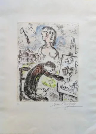 Офорт И Аквитанта Chagall - Le Peintre, from Songes (cf. C. books 112)