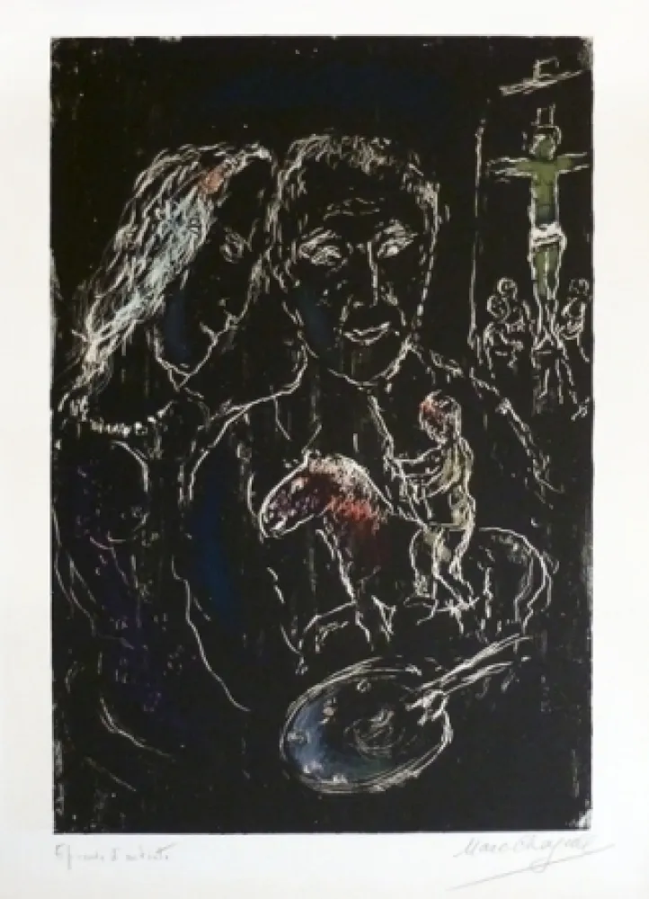 Литография Chagall - Le peintre sur fond noir