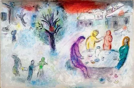 Литография Chagall - Le repas chez Dryas