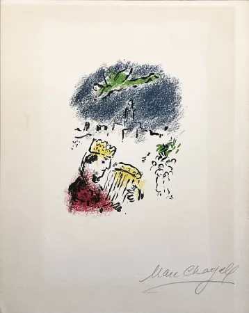 Литография Chagall - LE ROI DAVID. Lithographie originale signée (1974)