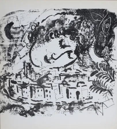Литография Chagall - Le Village, Auto-portrait