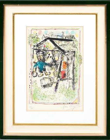 Литография Chagall - Marc Chagall (1887–1985) - Le Peintre devant le Village I - Color lithograph on Arches paper - 1969