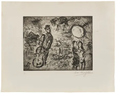 Гравюра Chagall - Marc Chagall (1887–1985) – Le Violoncelliste du Village- Etching on paper – 1967