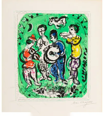 Литография Chagall - Musiciens sur fond vert