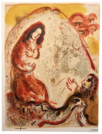 Литография Chagall - RACHEL DÉROBE LES IDOLES DE SON PÈRE (Dessins pour la Bible, 1960)