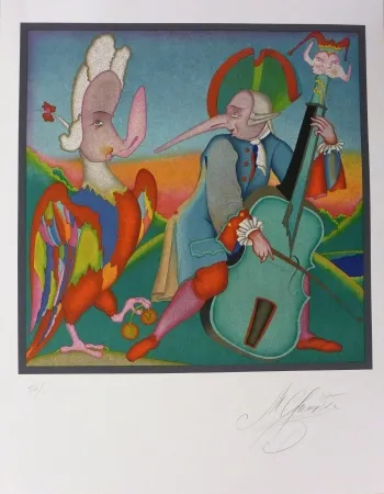 Литография Chemiakin - Le contrebassiste