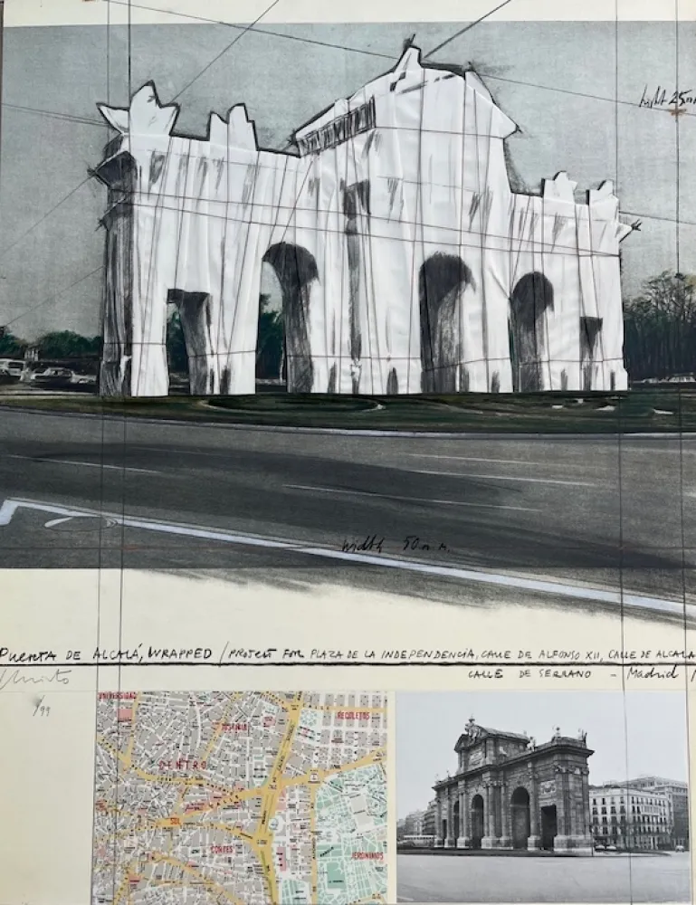 Литография Christo - Puerta de Alcalá, Envuelta / Proyecto para Madrid