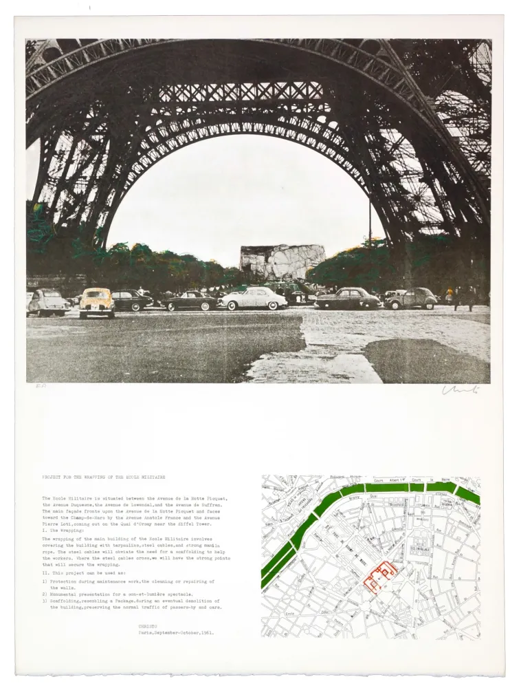 Литография Christo - The wrapping of the Ecole militaire