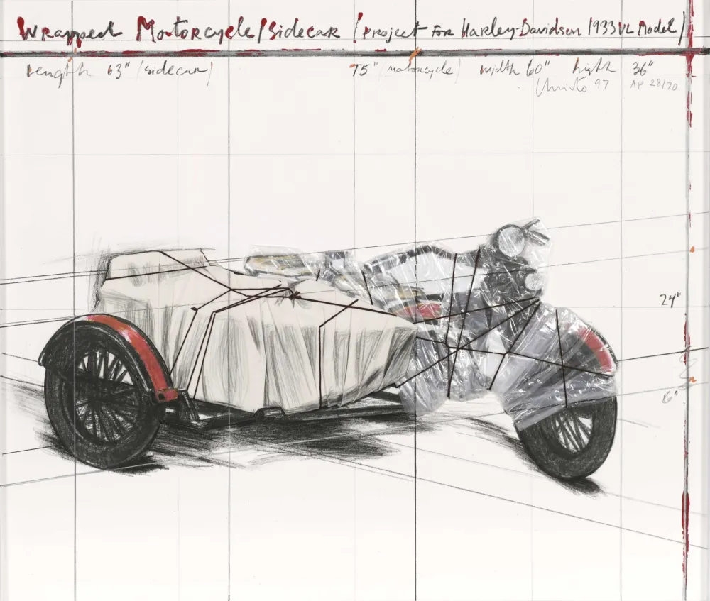 Многоэкземплярное Произведение Christo - Wrapped Motorcycle/Side Car, Project for Harley Davidson 1933 VL Model