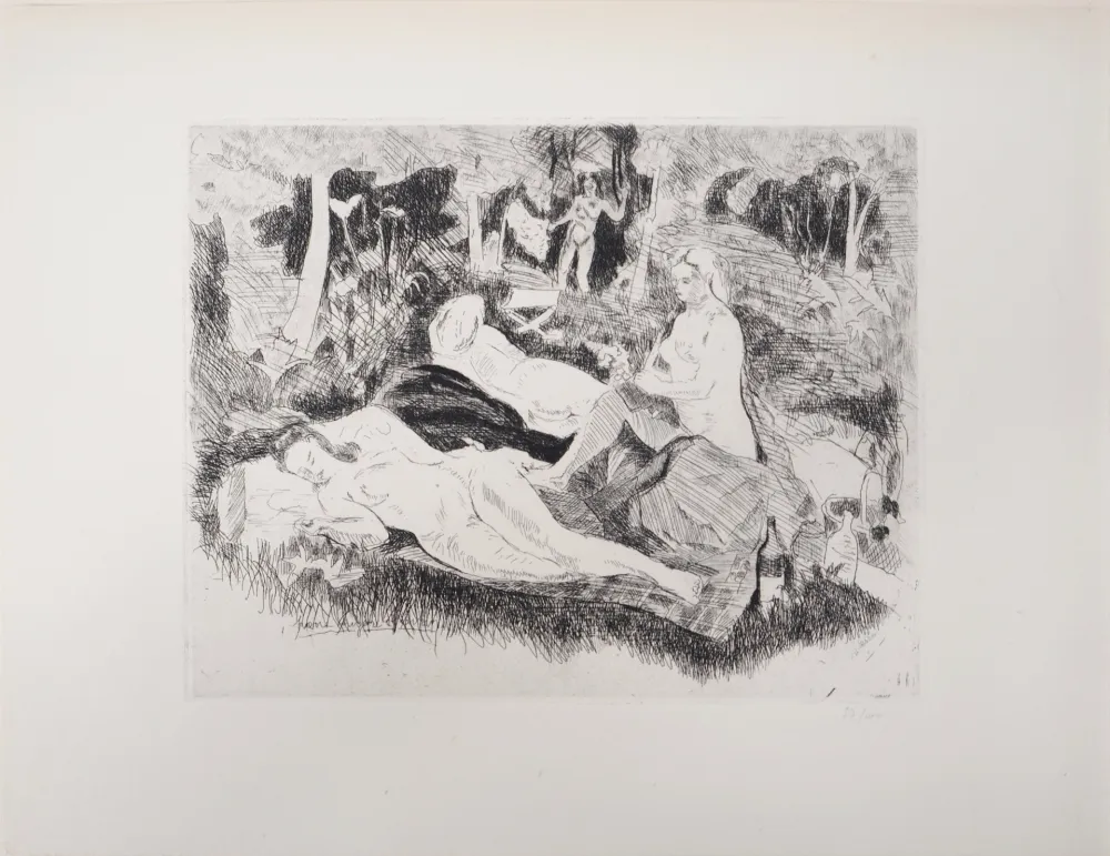Гравюра Clairin - Nus dans une clairière