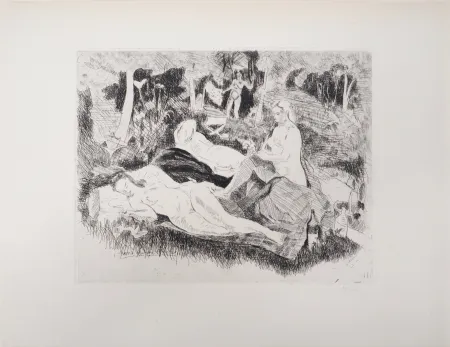 Гравюра Clairin - Nus dans une clairière