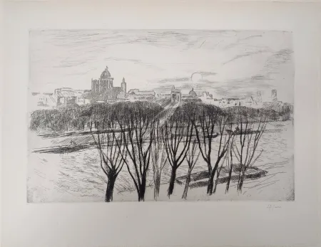 Гравюра Clairin - Vue de Paris sur la montagne Saint-Geneviève