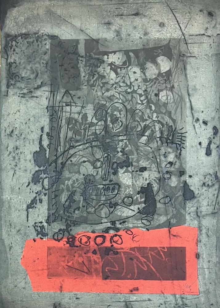 Гравюра Clavé - Gravure aquatinte et carborundum En vert et rouge, 1971