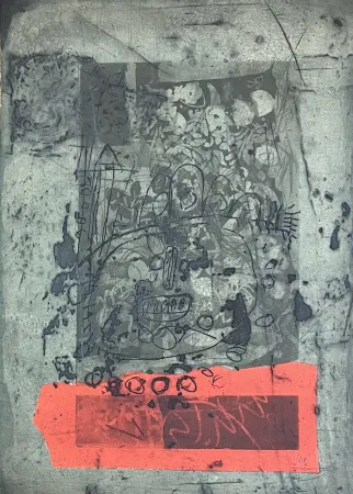 Гравюра Clavé - Gravure aquatinte et carborundum En vert et rouge, 1971