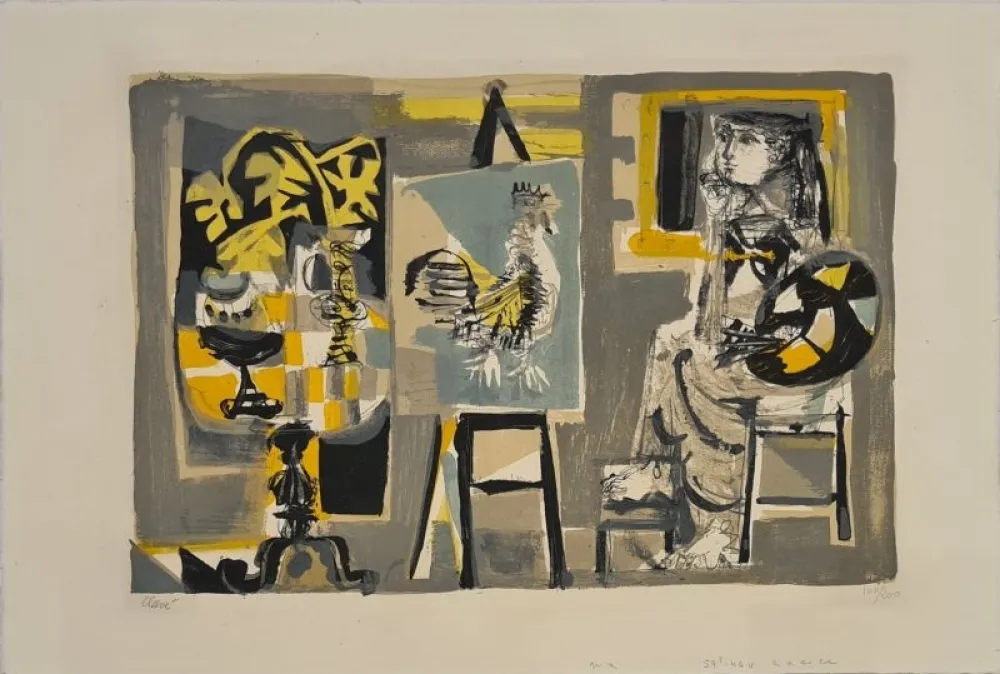 Литография Clavé - La Femme-peintre au coq 