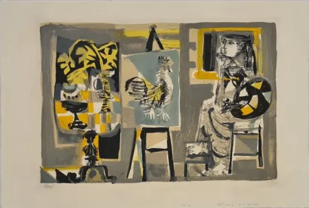 Литография Clavé - La Femme-peintre au coq 