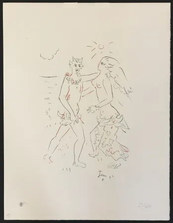 Литография Cocteau - Satyr and Nymph
