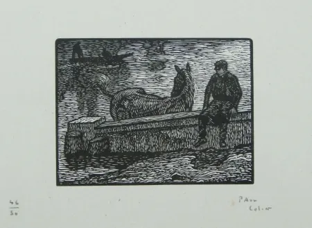 Гравюра На Дереве Colin - Le cheval au bain