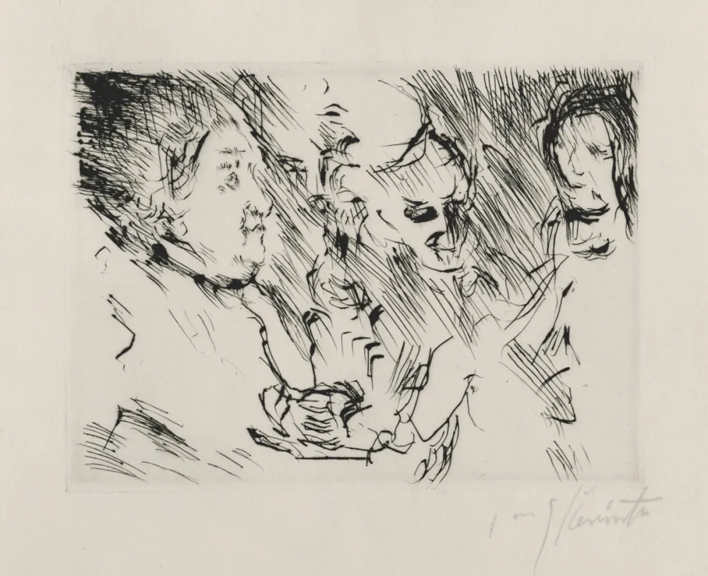 Гравюра Сухой Иглой Corinth - Drei Personen am Tisch