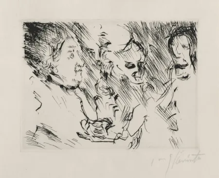 Гравюра Сухой Иглой Corinth - Drei Personen am Tisch