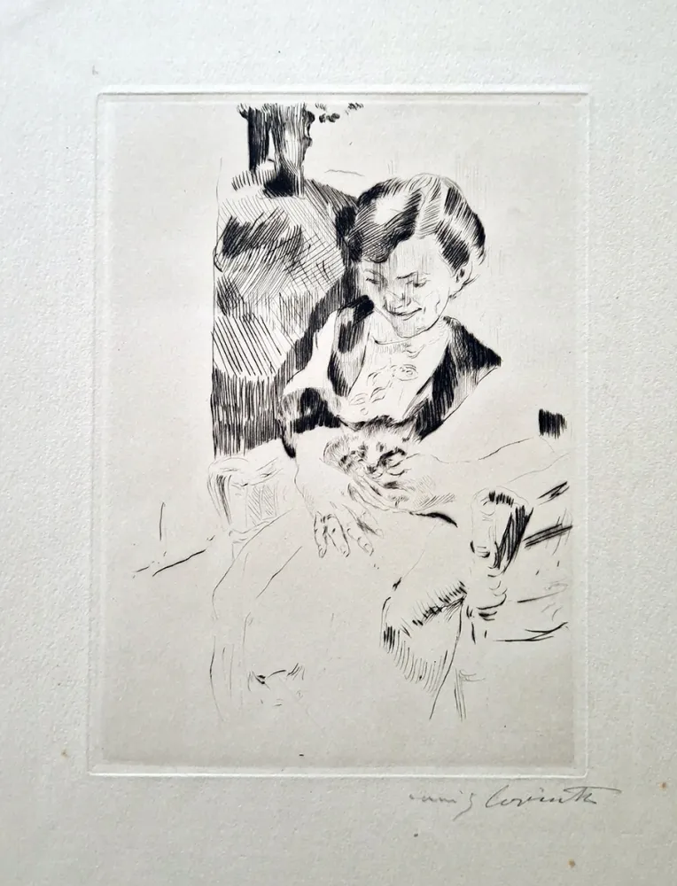 Офорт Corinth - Frau mit Katzen