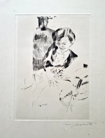 Офорт Corinth - Frau mit Katzen