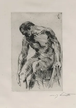 Офорт Corinth - Sitzender männlicher Akt