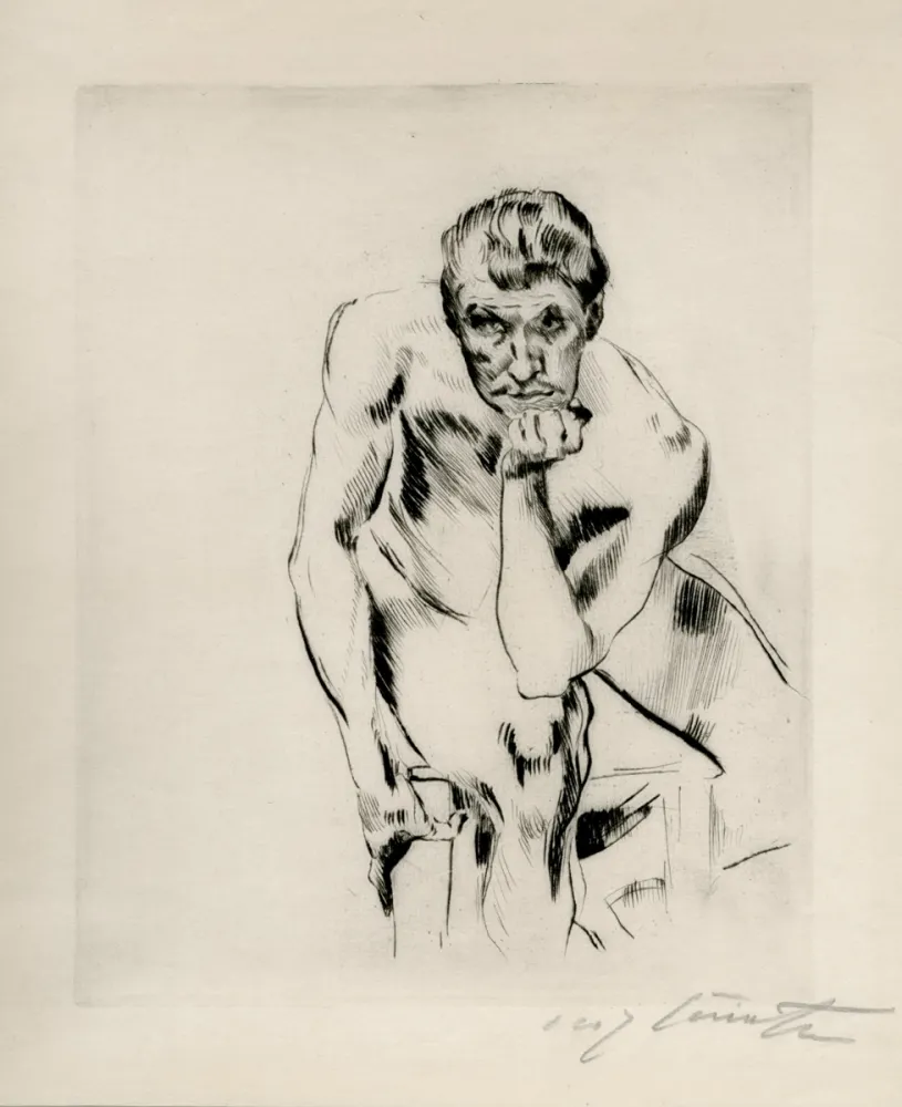 Гравюра Сухой Иглой Corinth - Sitzender männlicher Akt, nachdenkend. 