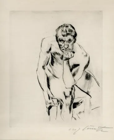 Гравюра Сухой Иглой Corinth - Sitzender männlicher Akt, nachdenkend. 