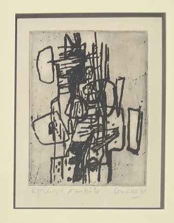Офорт Corneille - Eau-forte encadrée Abstraction 1961 Epreuve d'artiste