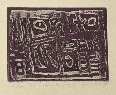 Офорт И Аквитанта Corneille - Eau-forte encadrée en couleurs Signes dans la pierre, 1953. Numéro 15/30