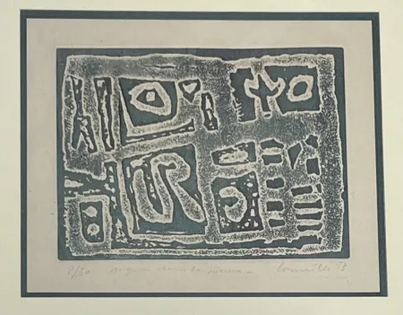 Офорт Corneille - Eau-forte encadrée en couleurs Signes dans la pierre, 1953. Numéro 15/30