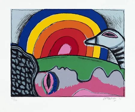 Сериграфия Corneille - Femme à l'arc-en-ciel