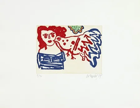 Гравюра Corneille - Femme et oiseau