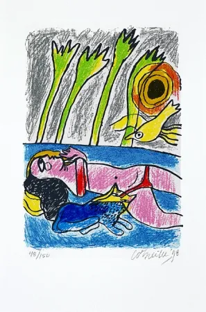 Сериграфия Corneille - Femme et oiseau II