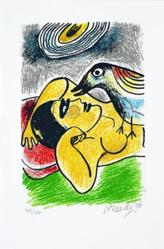 Сериграфия Corneille - Femme et oiseaux II