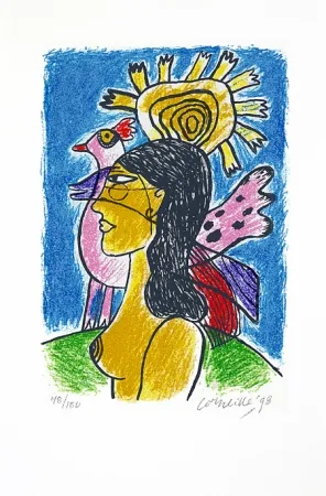 Сериграфия Corneille - Femme et oiseaux II