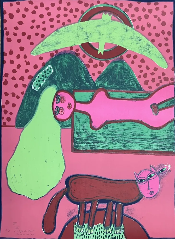 Литография Corneille - Grande lithographie Le visage de chat 1974 E/A