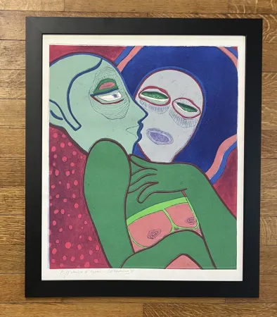 Гравюра Corneille - Gravure encadrée Les Amants, 1975 - Epreuve d'essai