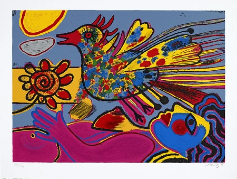 Сериграфия Corneille - La fleur et l'oiseau