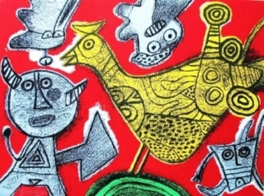 Литография Corneille - Le diable et l'oiseau