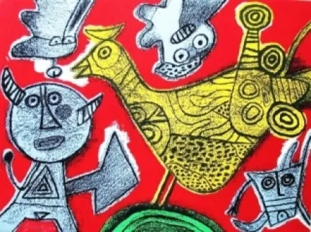 Литография Corneille - Le diable et l'oiseau