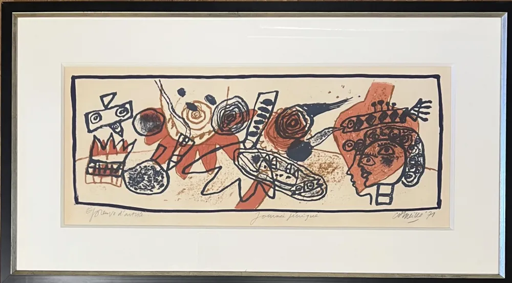 Литография Corneille - Lithographie ancienne encadrée , Journée Féérique, 1971